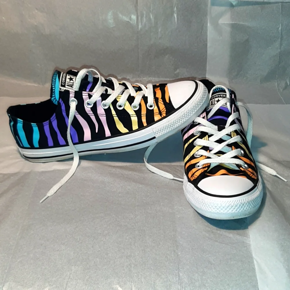 Converse Low Top Sneakers with Rainbow Zebra Stripes